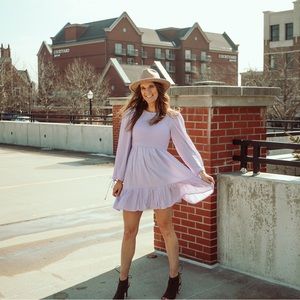 ZESICA Women's Long Sleeve Smocked Dress 2023 Casual Crew Neck Tiered